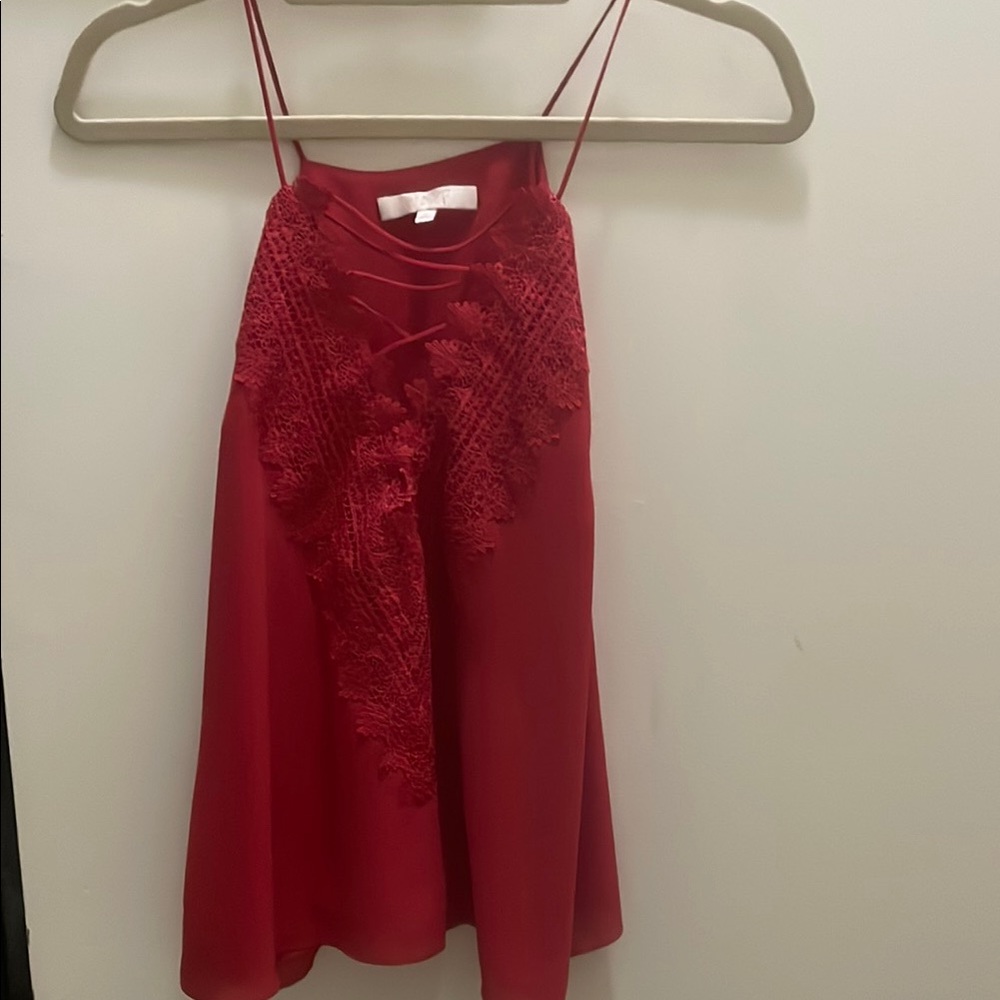 Red Lace Detail Spaghetti Strap Top